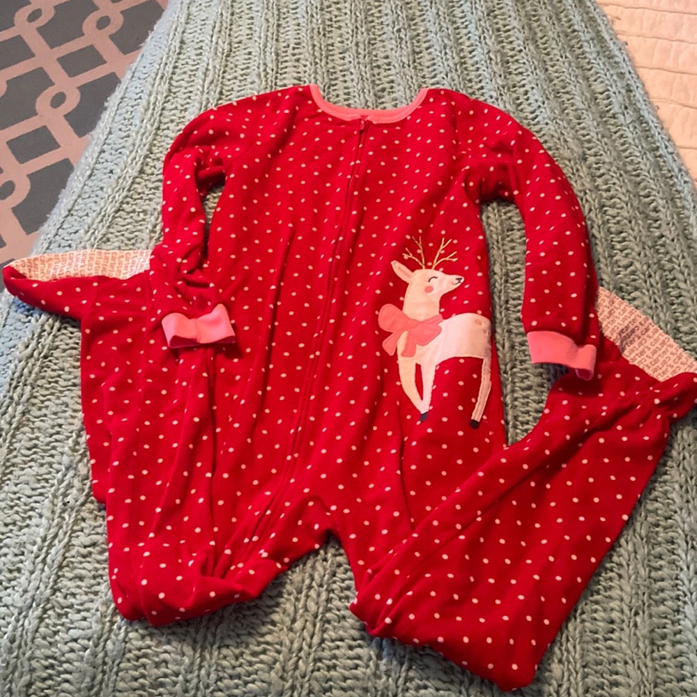 Carters fleece red polka fit print with deer footed pajamas